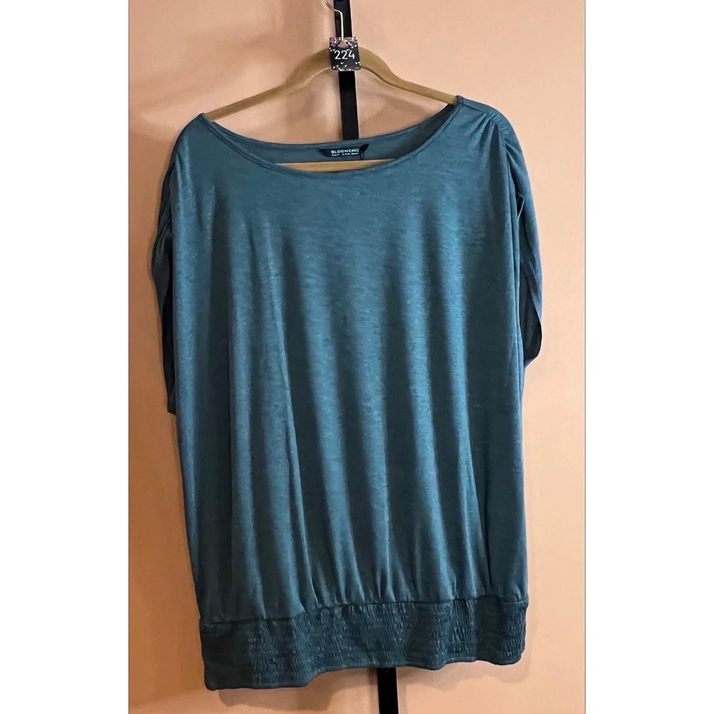 BloomChic Teal Blue Smocked Hem Dolman Sleeve Blouson Top Blouse Size 22/24